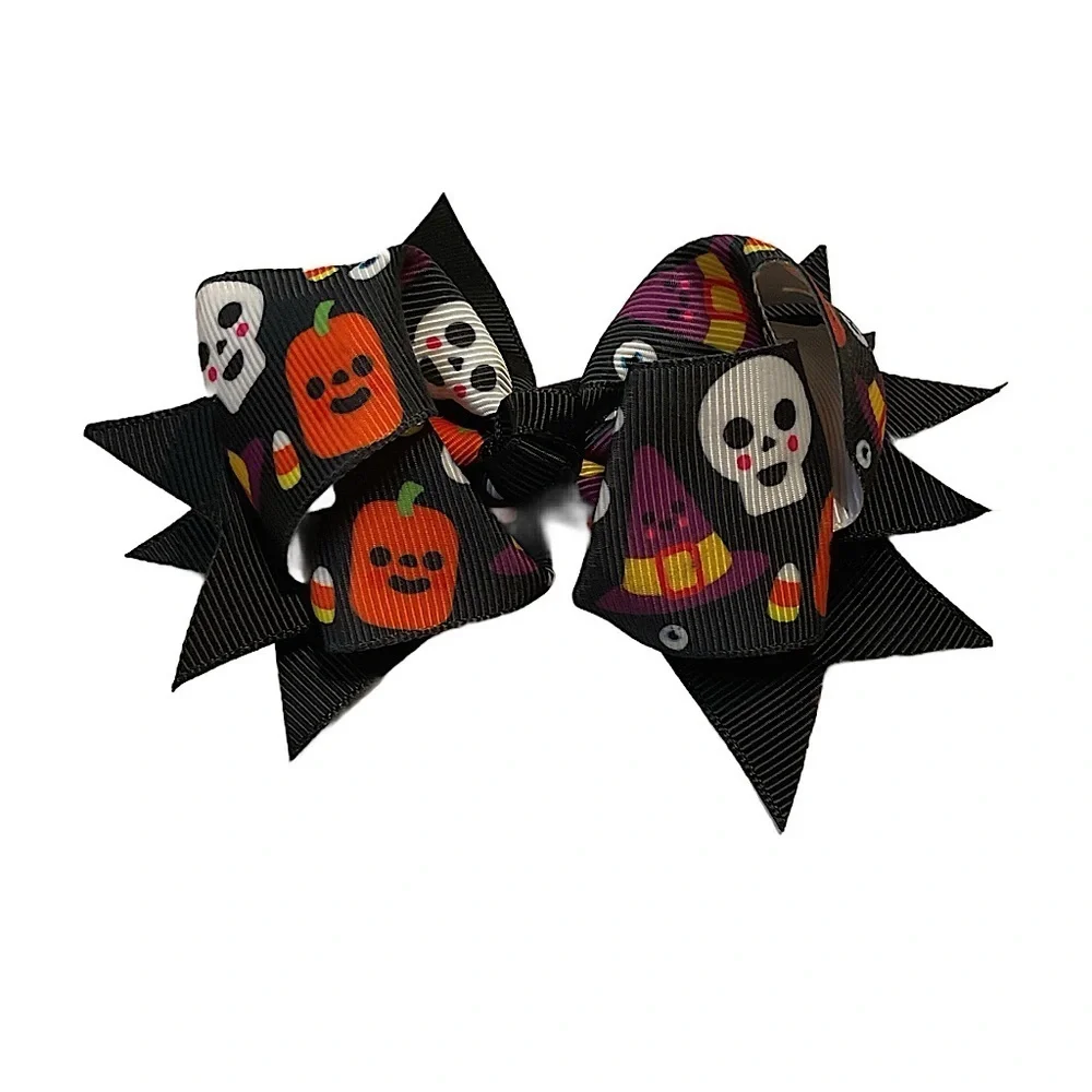 Halloween Pumpkin and Skull Kids Hair Bow